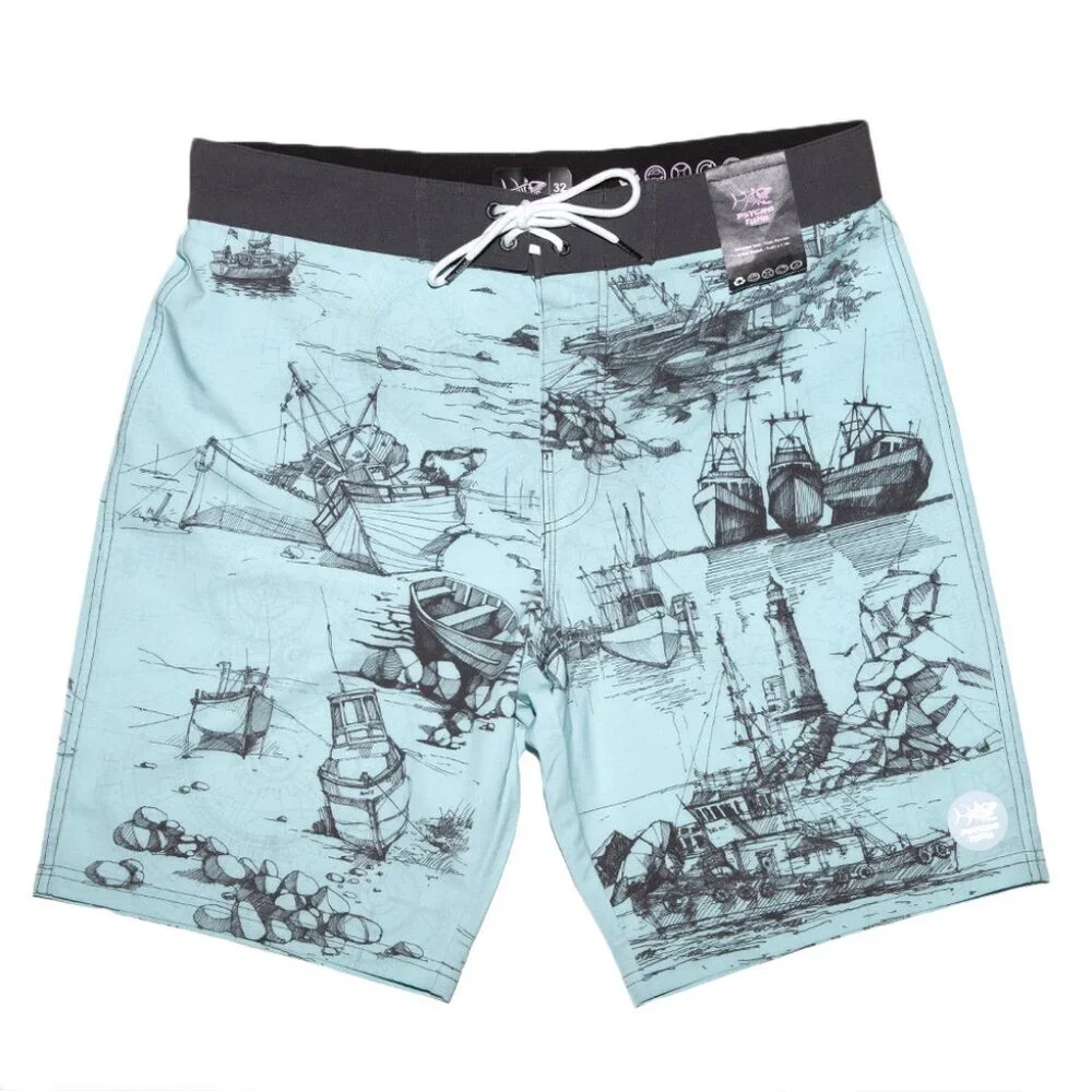 NWT Psycho Tuna Men’s Sketchy Boats Board Short Blue Size 32